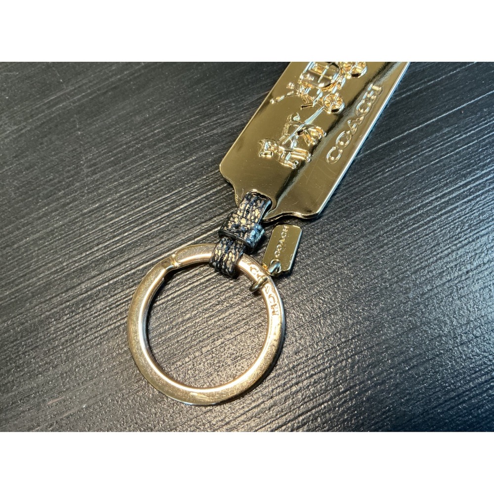 Coach Gold Horse and Carriage Logo Hangtag Keychain Fob Leather Accent